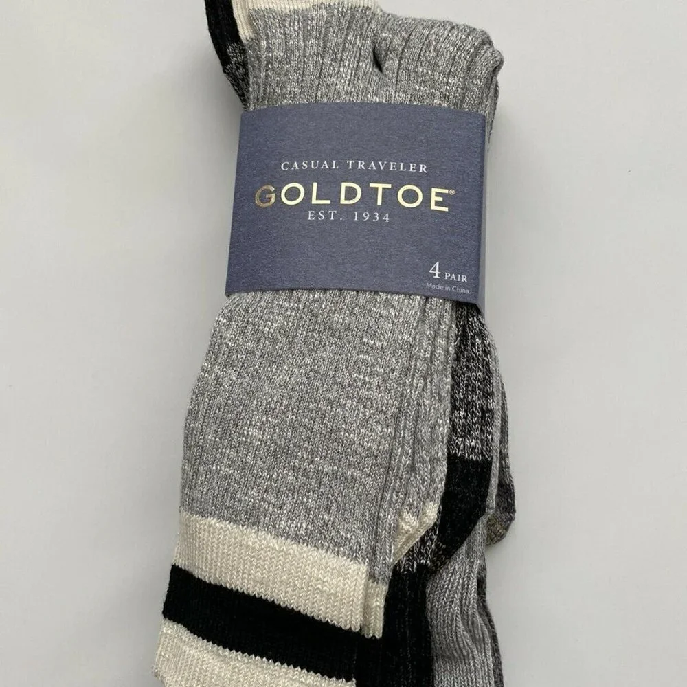 NWT - 4 Pack Gold Toe Men's Casual Traveler Crew Socks Fits Shoes - Size 6-12.5